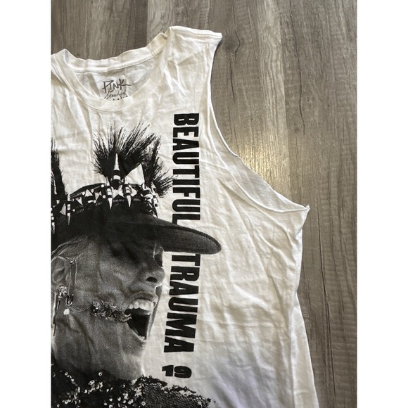 Pink Beautiful Trauma Top Adult XL White Double Sided Punk Goth Concert Band - Picture 2 of 9